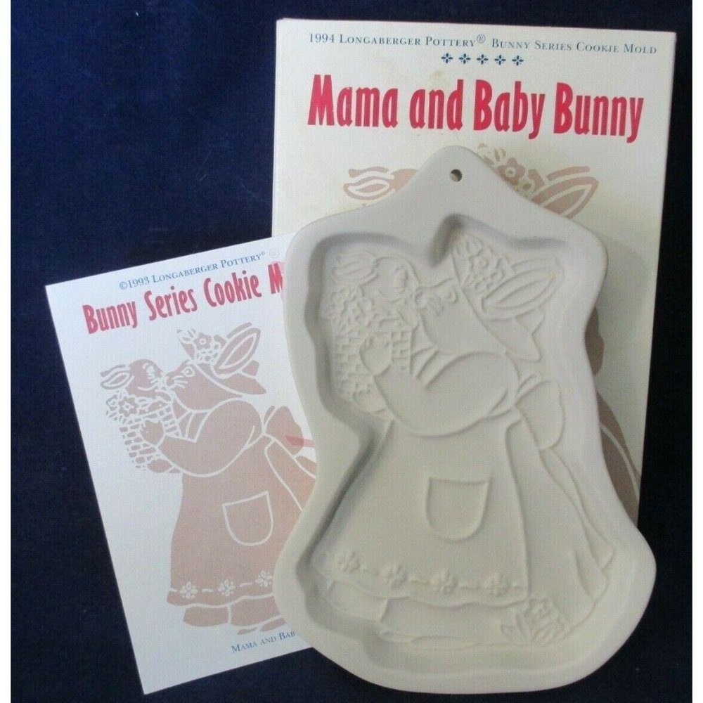 Longaberger Pottery Mama and Baby Bunny Series Cookie Mold 1994 Gently Used IOB